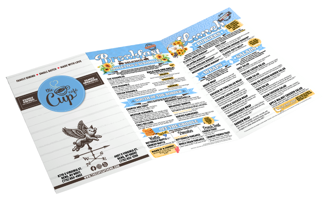 The Cup menu design done by Rosales Strategies